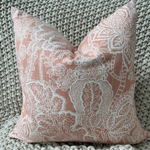 Coral and White Floral Pillow Cover