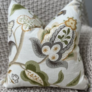Apricot and Green Jacobean Floral Pillow Cover