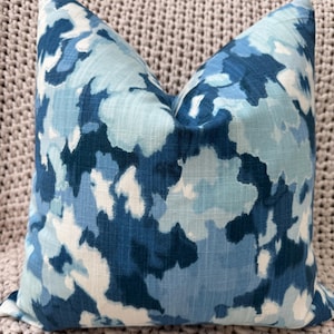 Ocean Blue Watercolor Floral Pillow Cover