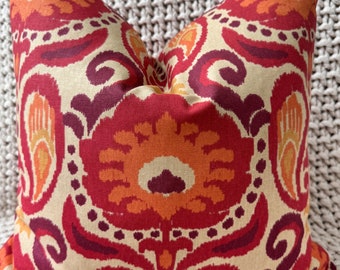 Persimmon & Orange Grand Ikat Pillow Cover