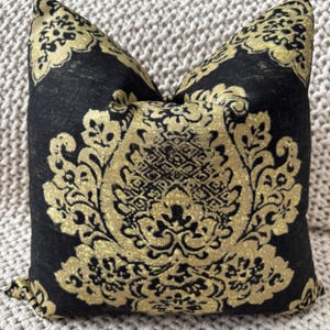 Black and Gold Damask Pillow Cover