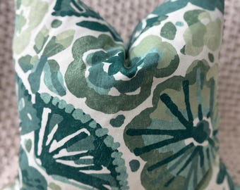 Green and Teal Watercolor Floral Pillow Cover