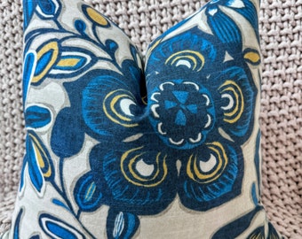 Blue, Yellow & Neutral Large Scale Floral Pillow Cover