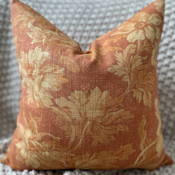 Burnt Orange, Gold and Cream Floral Pillow Cover