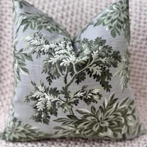 Botanical Toile Pillow Cover in Gray and Green