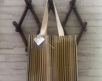 Sage and Camel Striped Tote Bag