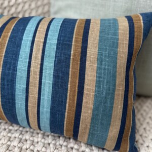 Navy and Brown Striped Pillow Cover