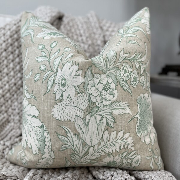 Green Floral Pillow Etsy
