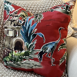 Lee Jofa Red Pagoda Heron Print Pillow Cover