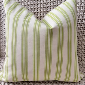Green and Natural Striped Cotton Pillow Cover