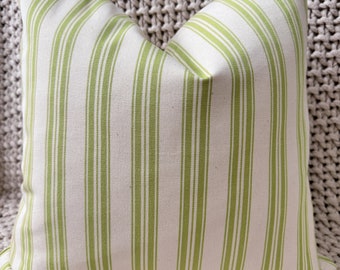 Green and Natural Striped Cotton Pillow Cover