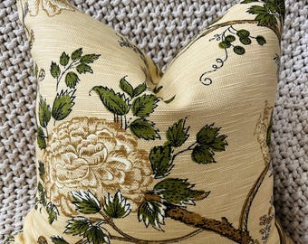 Golden Thibaut Floral and Bird Pillow Cover