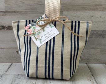 Navy and Beige Striped Fabric Door Stop