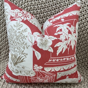 Guava, Taupe and White Botanical Pillow Cover