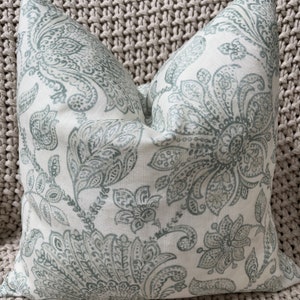 Mineral Blue Green and Soft White Linen Pillow Cover