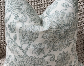 Mineral Blue Green and Soft White Linen Pillow Cover
