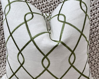 Grass Green Embroidered Geometric Pillow Cover