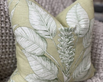 Green and Ivory Thibaut Tropical Floral Pillow Cover