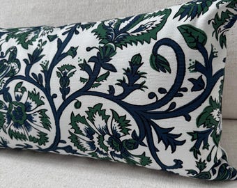 Blue and Green Floral Pillow Cover