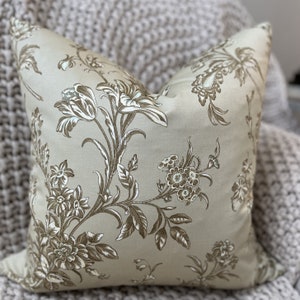 Floral Pillow Cover in Sage Green and Khaki
