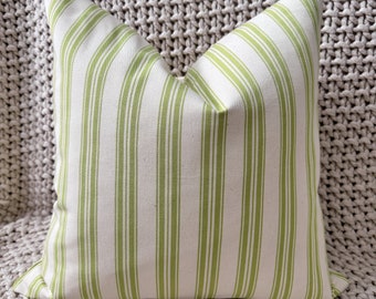 Green & Natural Striped Cotton Pillow Cover