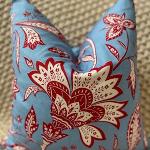 Blue and Red Jacobean Floral Pattern Pillow Cover