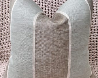 Wide Stripe Pillow Cover in Aqua and Taupe