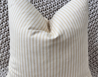 Yellow & White Ticking Stripe Pillow Cover