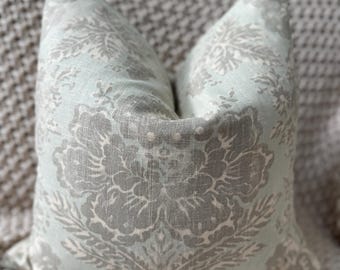 Robins Egg and Gray Floral Pillow Cover