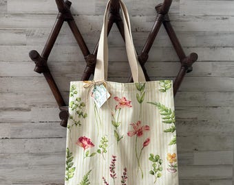 Floral Stem Striped Tote Bag