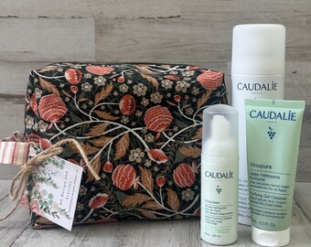 Lined and Zippered Winding Botanical Print Boxy Cosmetic and Toiletry Bag