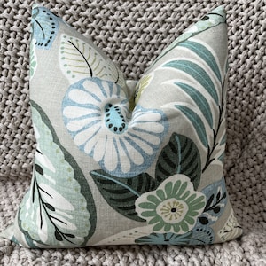 Modern Floral Pillow Cover in Blue, Green and Gray