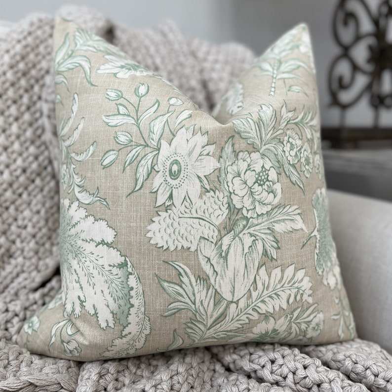 Neutral Cream and Green Floral Pillow Cover Etsy