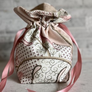 Pink Floral Drawstring Bag