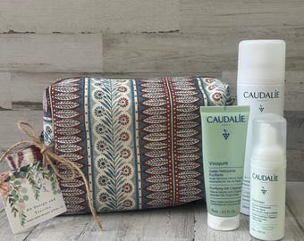 Lined and Zippered Nature Inspired Striped Hemp Boxy Cosmetic and Toiletry Bag