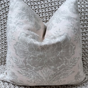 Blush Pink and Gray Floral Print Pillow Cover