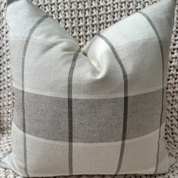 Neutral Plaid Cotton Pillow Cover