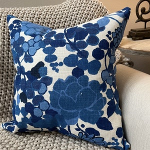 Graphic Blue Floral Pillow Cover