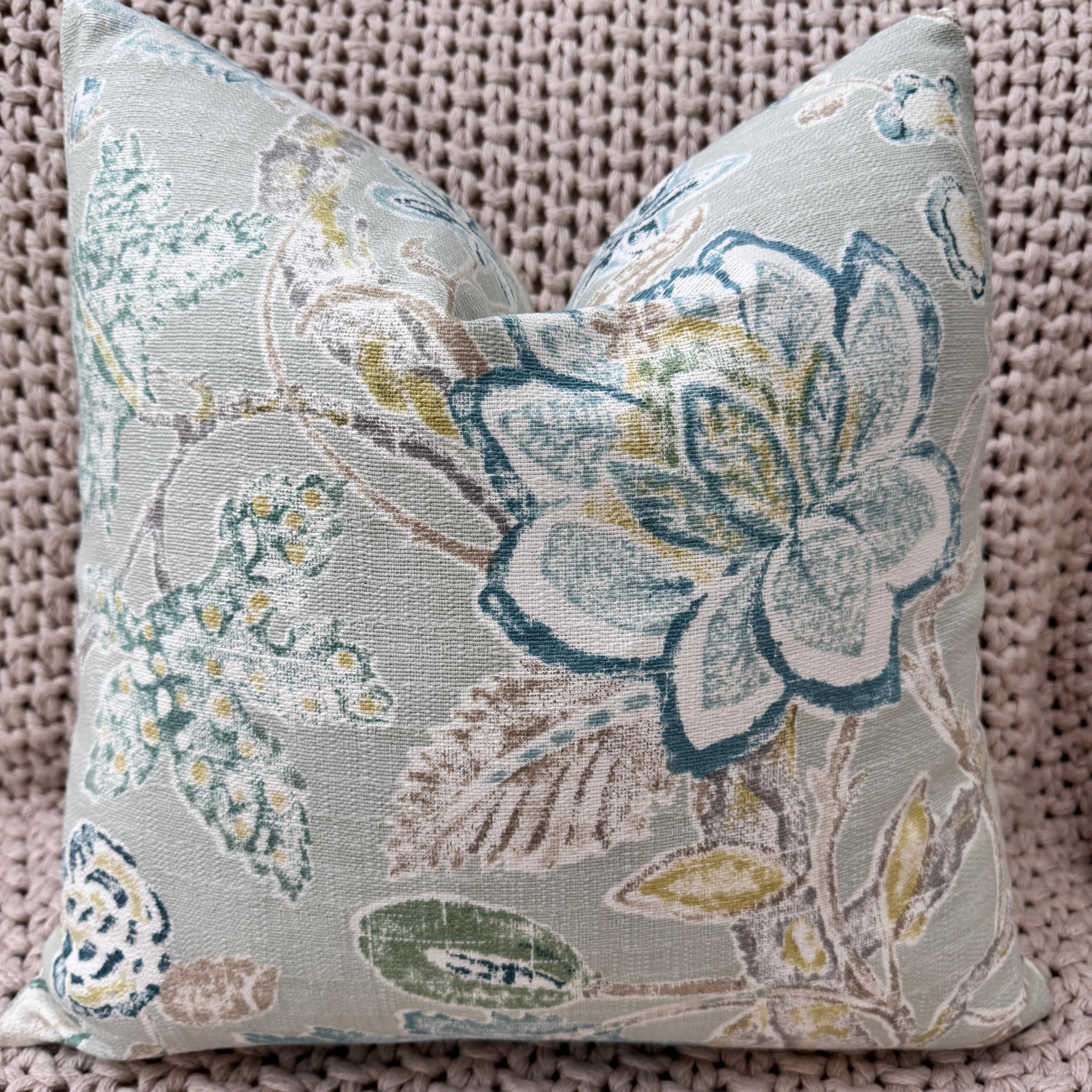 Mist Green Floral Pillow Cover