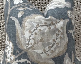 Slate & Neutral Jacobean Floral Pillow Cover