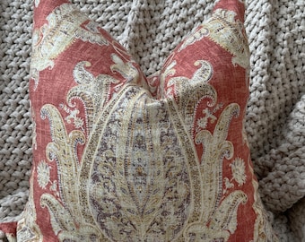 Red Large Scale Damask Pattern Pillow Cover