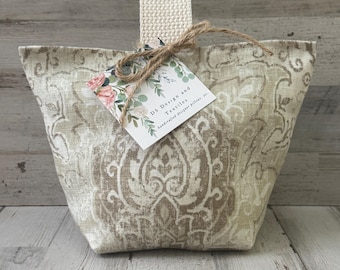 Neutral Damask Linen Fabric Door Stop