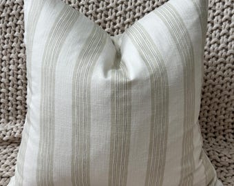 Soft Green Striped Pillow Cover