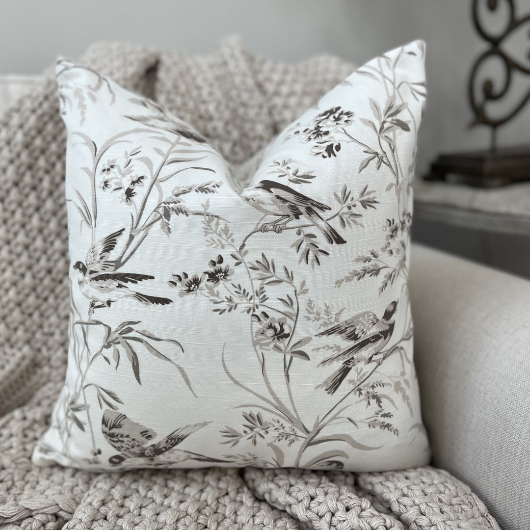 Neutral Toned Bird Print Pillow Cover Etsy