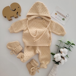 Organic Cotton Newborn Outfit-Baby boy Coming Home Set-Hospital Outfit-Baby Shower Gift-Knitted Baby Clothes