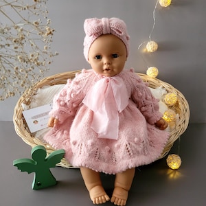 Baby Girl Knitwear Dress, Baby Princess Dress, Hand Knit Clothing Gift, Alpaca Hand Knit Baby Clothes,  Knitted Baby Girl Dress Set