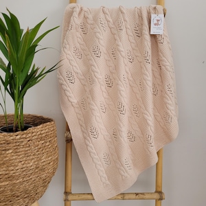 Handmade Organic Cotton Knit Baby Blanket: Newborn Gift, Baptism