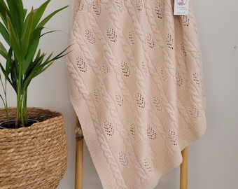 Handmade Organic Cotton Knit Baby Blanket: Newborn Gift, Baptism