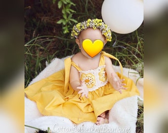 Robe bébé en coton au crochet fait main, tenue nouveau-né