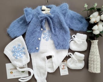 Newborn Baby Homecoming Clothes,Baby Girl Gift, Baby Romper with Ruffles, Baby Outfit, Knitted Newborn Outfit Sets, Baby Gırl Style, Gift